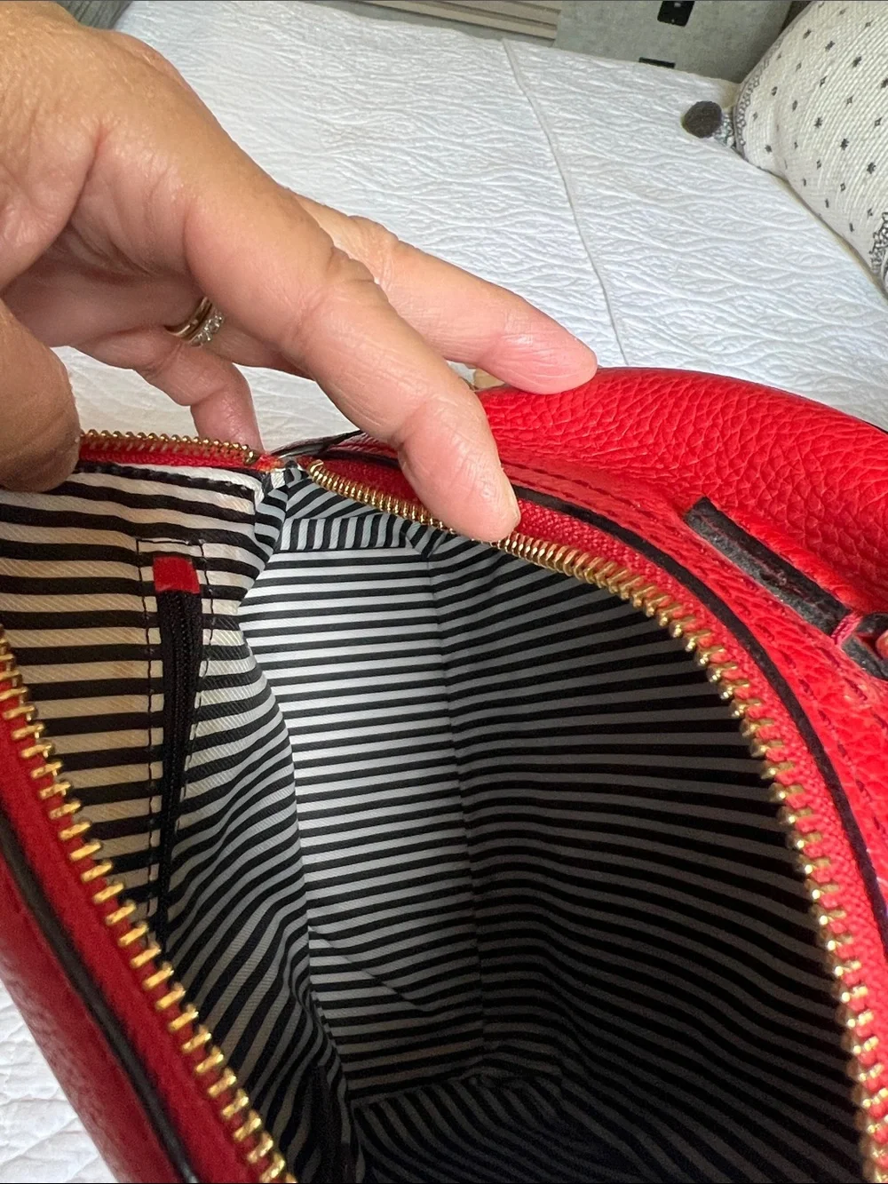 kate spade red pebbled leather mini backpack with gold hardware